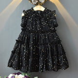 2022 New Summer Girls' Dress Bronzing Western Style Pentagram Organza Net Yarn Party Princess Dress Children Kids Girls Clothing