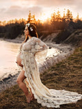 Mqtime Photo Shoot Boho Maternity Dress Vintage Soft Cotton Pregnant Embroidery Party Robe Maxi Gown Photography Prop Baby Shower Gift