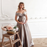 Mqtime Silk Sexy Maternity Photo Shoot Dresses Long Baby Showers Party Evening Pregnancy Maxi Gown Photography Props For Pregnant Women