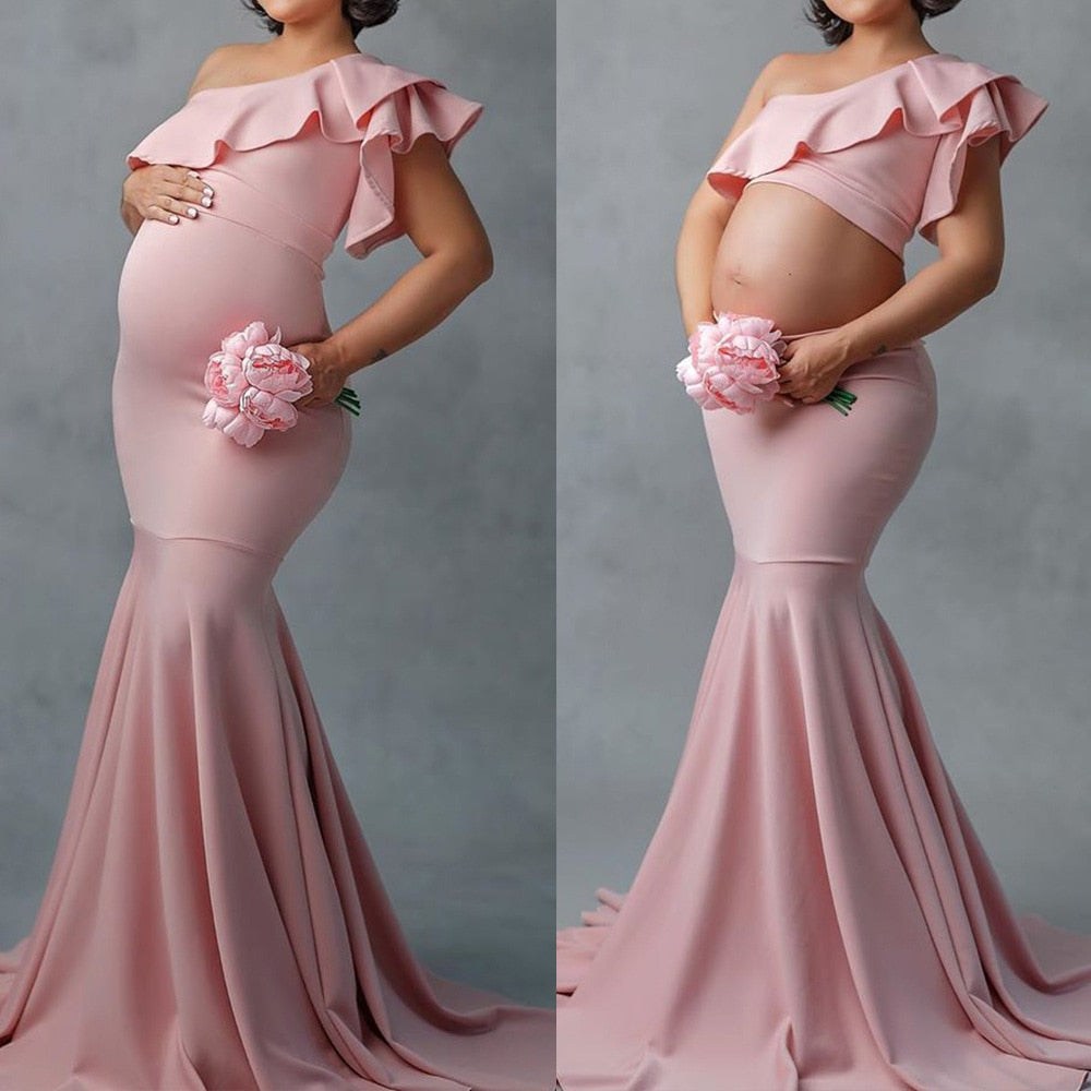 Ruffle Cute Maternity Dresses Photography Long Pregnancy Shoot