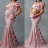 Sexy Maternity Dresses For Photo Shoot Ruffles Long Pregnancy Dress Photography Props 2022 Baby Shower Pregnant Women Maxi Gown