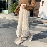 2022 Spring Autumn Chic Lace Maternity Skirts High Waist Adjustable Belly Clothes for Pregnant Women Korean Pregnancy