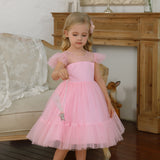 Mqtime Little Princess Pink Girl Dress Tutu Fluffy Polka Dots Baby Girl Flower Wedding Gown Children Kids Dresses for Girls Party Wear