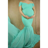 Mqtime Chiffon Pregnancy Gown Off Shoulder Dress For Pregnant Women Trailing Sweep Length Train Mist Due Date Memento Bump Photography