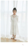 Mqtime Korean Girls Dress Princess Party Wedding Lace Embroidery Long Dress Elegant White Maxi Dresses for Teen Girl Children 5 6 8 10