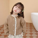 Autumn Baby Girls Coat Baby Lace Solid Sweaters Toddler Knit Cardigans Knitwear Long-sleeve Cotton Single Breasted Jacket Tops