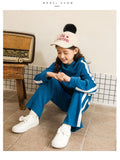 Mqtime Teens Girls Clothing Sets Striped Solid Hoodies Tops Sports Pants Two-piece Kids Casual Loose Tracksuit Children's Outfits 12 Y