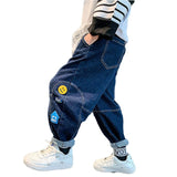 Mqtime New 4-14T Boy Jeans Dark Blue Denim Pants for Kids Trousers Teenage Clothing Elastic Waist Boy Cargo Pants Boy Jeans