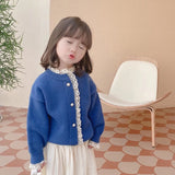 Autumn Baby Girls Coat Baby Lace Solid Sweaters Toddler Knit Cardigans Knitwear Long-sleeve Cotton Single Breasted Jacket Tops