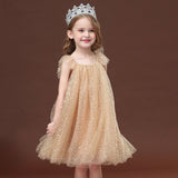 Mqtime Dress For New Year Spring Foreign Style Attire Children A-Line Skirt Solid Color Sequins Fluffy Gauze Princess Girl Clothes