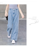 Mqtime Teenage Girls Jeans Spring Summer Casual Fashion Loose Blue Kids Leg Wide Pants School Children Trousers 6 8 10 12 Year