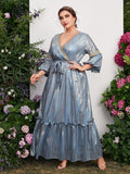 Mqtime Plus Size Women's Maxi Long Dresses Spring Summer Luxury Elegant Puff Belted Party Evening Wedding Festival Clothing