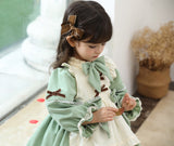 Mqtime 1 2 3 4 5 6 Years Girls Dress For Christmas Kids Girls Long Sleeve Princess Vintage Green Lolita Apron Dress Winter Fall