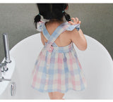 Mqtime Baby Girl Dress New Summer Korean Strap Plaid Casual Sleeveless Party Princess Dress Cute Children's Baby Kids Girls Clothing