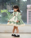 Mqtime 1 2 3 4 5 6 Years Girls Dress For Christmas Kids Girls Long Sleeve Princess Vintage Green Lolita Apron Dress Winter Fall