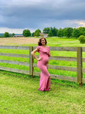 Mqtime Maternity Shoulderless Long Dress Women Ruffle Stretchy Sleeveless Maxi Dress for Photo Shoot Photography Props Pregnancy Dress