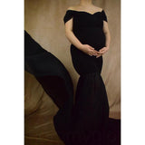 Mqtime Chiffon Pregnancy Gown Off Shoulder Dress For Pregnant Women Trailing Sweep Length Train Mist Due Date Memento Bump Photography