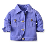 Mqtime Autumn new denim jacket children's baby single button Lapel cardigan solid color Jacket Boys and girls long sleeve denim jacket