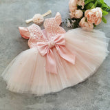 Mqtime Baby Girl Dress Cute Bow Newborn Princess Dresses for Baby 1 Year Birthday Dress Toddler Infant Party Dress Christening Gown