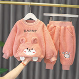 Mqtime New Lamb Wool Clothing Sets For Baby Girls Boys Fleece Padded Sweater+Pants Outfits Kids Costume Cartoon Children Clothes Suit