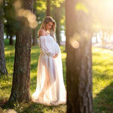 Mqtime White Dot Tulle Maternity Photography Props Dress See Through Maternity Photo Shoot Tulle Long Dress Lantern Sleeve