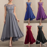 Mqtime Elegant A Line Chiffon Mother Of The Bride Dresses Formal Women Dress Tea Length Short Sleeves Summer Lady Gown YSAN1216