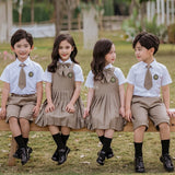 Mqtime Children Kindergarten School Uniforms Set Summer British Style Boys Girls Short-sleeved Shirts Shorts/ Skirt Clothing Set