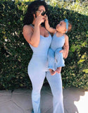 Mqtime Mother And Daughter Clothes Summer Blue Casual Matching Jumpsuit Mommy And Me Jumpsuit Family Matching Outfits