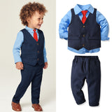 Mqtime Baby Suit Childrens Christmas Suits 4Pcs/Set Kids Baby Boys Business Suit Solid Shirt+ Pants + Vast + Tie Set For Boys 2-8Y