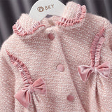 Mqtime Fashion Warm Winter Princess Clothes Set Children Kids Baby Bow Coat+Velvet Tank-Dress +Hat  Girls Christmas Outwear Suit