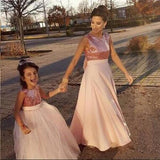 Mqtime Customized Ball Gown Baby Girls Dresses For Weddings Champagne Tulle Sequins Mother Daughter Dress Party Gown