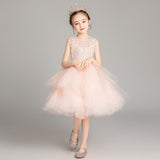 Elegant Sweet Long Beading Appliques Sleeveless Flower Girl Dress Kids Performance Show Party Birthday First Communion Gowns