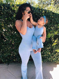 Mqtime Mother And Daughter Clothes Summer Blue Casual Matching Jumpsuit Mommy And Me Jumpsuit Family Matching Outfits