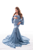 Mqtime Sexy Shoulderless Maternity Dresses Photoshoot Ruffles Pregnancy Maxi Gown Pregnant Women Dress Photography Props Mermaid Dress