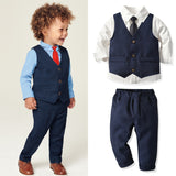 Mqtime Baby Suit Childrens Christmas Suits 4Pcs/Set Kids Baby Boys Business Suit Solid Shirt+ Pants + Vast + Tie Set For Boys 2-8Y