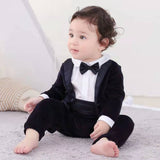 Mqtime Autumn Winter Children Boutique Clothing Baby Boy Rompers Long Sleeve Velvet Jumpsuit Gentle Boy Birthday Prince Suit Handsome