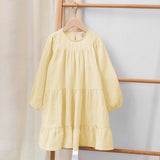 Mqtime  100% Cotton Girls Tiered Ruffle Dress Spring Autumn New Children Casual Loose Long-Sleeve White Sweet Princess Dresses TZ78