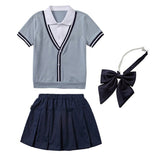 Mqtime Kid Korean Japanese School Uniform for Girls Boy Turn Down Coallr Shirt Pleated Skirt Shorts Bow Clothes Set Student Outfit Suit