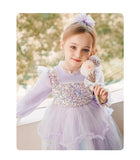 Spring Winter Long Sleeve Dress For Girls Children Birthday Wedding Party Clothing Kids Loose Mesh Hem Princess Ball Gowns 2-12Y