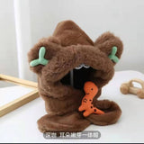 New Winter Childen Novelty Beanies Caps Girls Boys Warm Cute Dinosaur Antlers Hat Casual Plush Hat Scarf Sets Casual Kids Caps