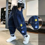 Mqtime New 4-14T Boy Jeans Dark Blue Denim Pants for Kids Trousers Teenage Clothing Elastic Waist Boy Cargo Pants Boy Jeans