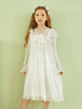 Mqtime Children Girl's Lolita Mesh Princess Sleepshirts.Royal Style Lace Nightgowns.Victorian Toddler Kid's Nightdress Home Sleepwear