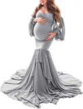 Mqtime Sexy Shoulderless Maternity Dresses Photoshoot Ruffles Pregnancy Maxi Gown Pregnant Women Dress Photography Props Mermaid Dress