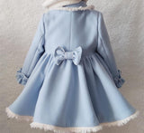 1-12Y Baby Girl Autumn Winter Handmand Customized Palace England Spanish Light Blue Princess Wool Coat for Christmas Casual