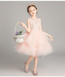 Elegant Sweet Long Beading Appliques Sleeveless Flower Girl Dress Kids Performance Show Party Birthday First Communion Gowns