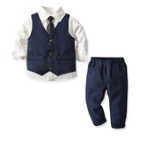 Mqtime Baby Suit Childrens Christmas Suits 4Pcs/Set Kids Baby Boys Business Suit Solid Shirt+ Pants + Vast + Tie Set For Boys 2-8Y