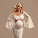 Mqtime  Lace Pagoda Sleeve Dresses Pregnancy Dress Photography Maternity Photography Props Fishtail Maternity Dresses For Photo Shoot