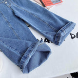 Mqtime Spring Autumn Girls Jeans Baby Denim Pants Kids Wide Leg Trousers Children Bottoms Streetwear High Waist Bud Buttons 3 To 14 Yrs