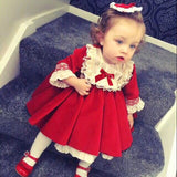 Toddler Kids Girl Red Christmas Lolita Dress Fall Children Baby Girls Vintage Lace Bow Princess Dresses Wedding Party New Year