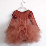 Baby Girl Princess Tulle Dress Fluffy Long Sleeve Infant Toddler Puffy Dress Tutu Black Green Party Pageant Dance Clothes 1-10Y